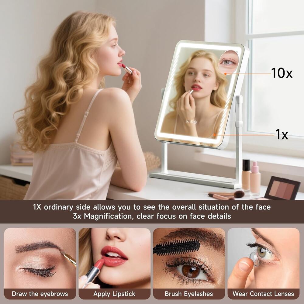 Kcavvi Vanity Mirror With Lights, Height-Adjustable & 360° Rotation, 1/10X - Picture 3 of 17